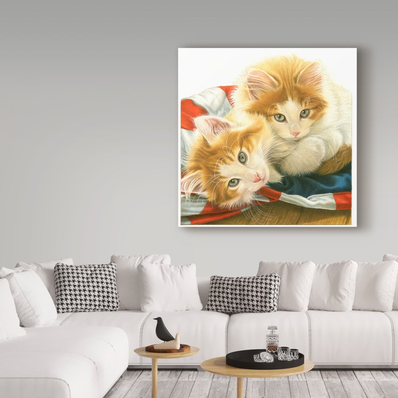 Furtado «Orange Kittens», reproduction de peinture acrylique sur toile tendue, H 35 po x l 35 po x P 2 po