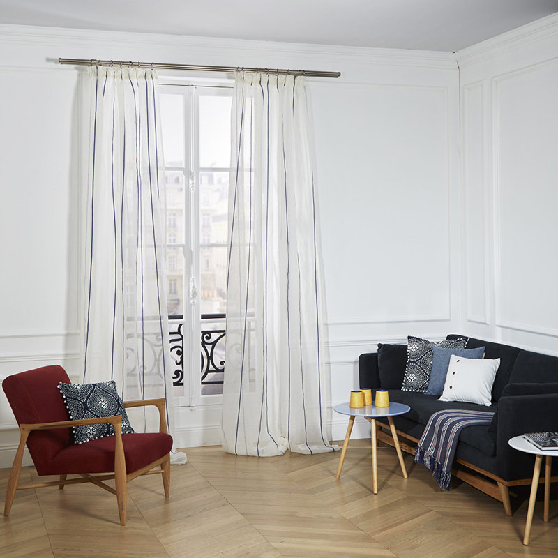 Linen Sheer Single Curtain Panel, Blue, 145 W x 298 D cm