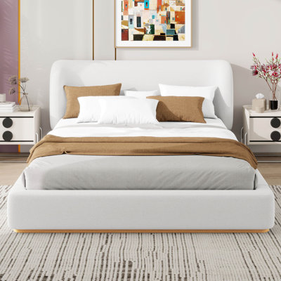 Low-Profile Upholstered Platform Bed,  Low Profile Platform Bed, Sturdy Wood Slats