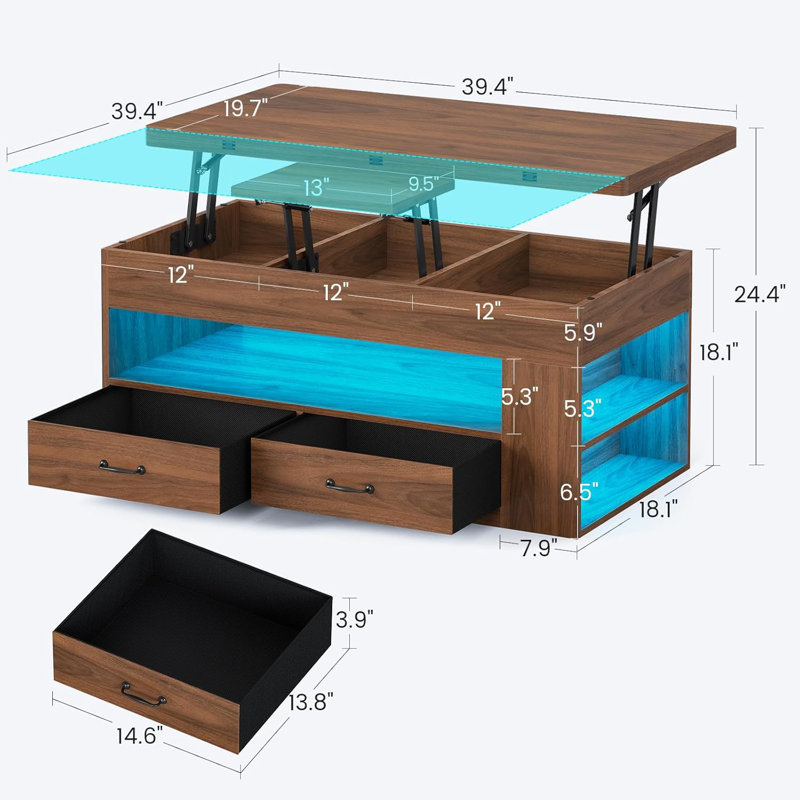 Lift Top Coffee Table, 4 In 1 Coffee Tables With Storage And Hidden Compartment, Farmhouse Coffee Table, Brown, Brown