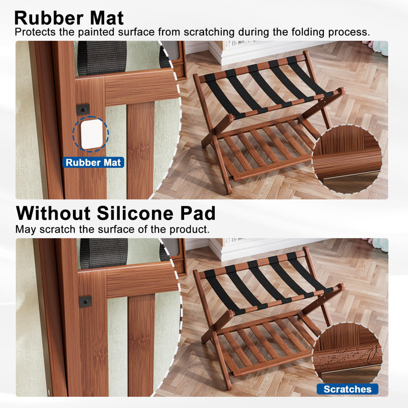 Walnut Foldable Luggage Rack Set with Nylon Straps