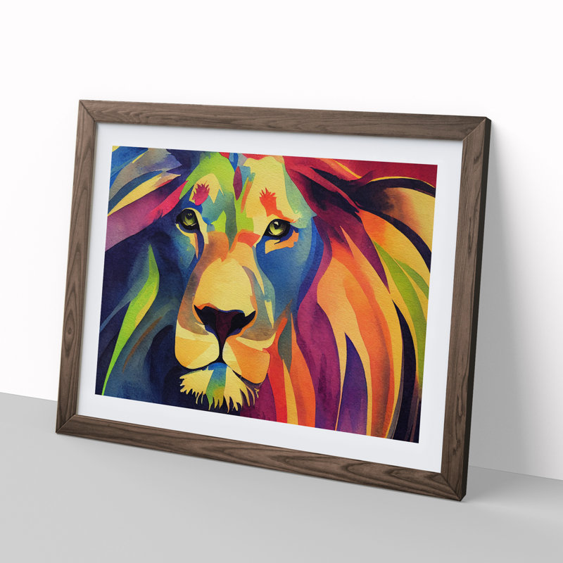 Lion Watercolour Vol.5 Abstract 1 Piece Single Picture Frame Wall Art, 46cm H x 64cm W, Brown