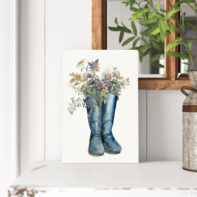 «Spring Wildflowers In Rainboots», reproduction d'art sur toile tendue