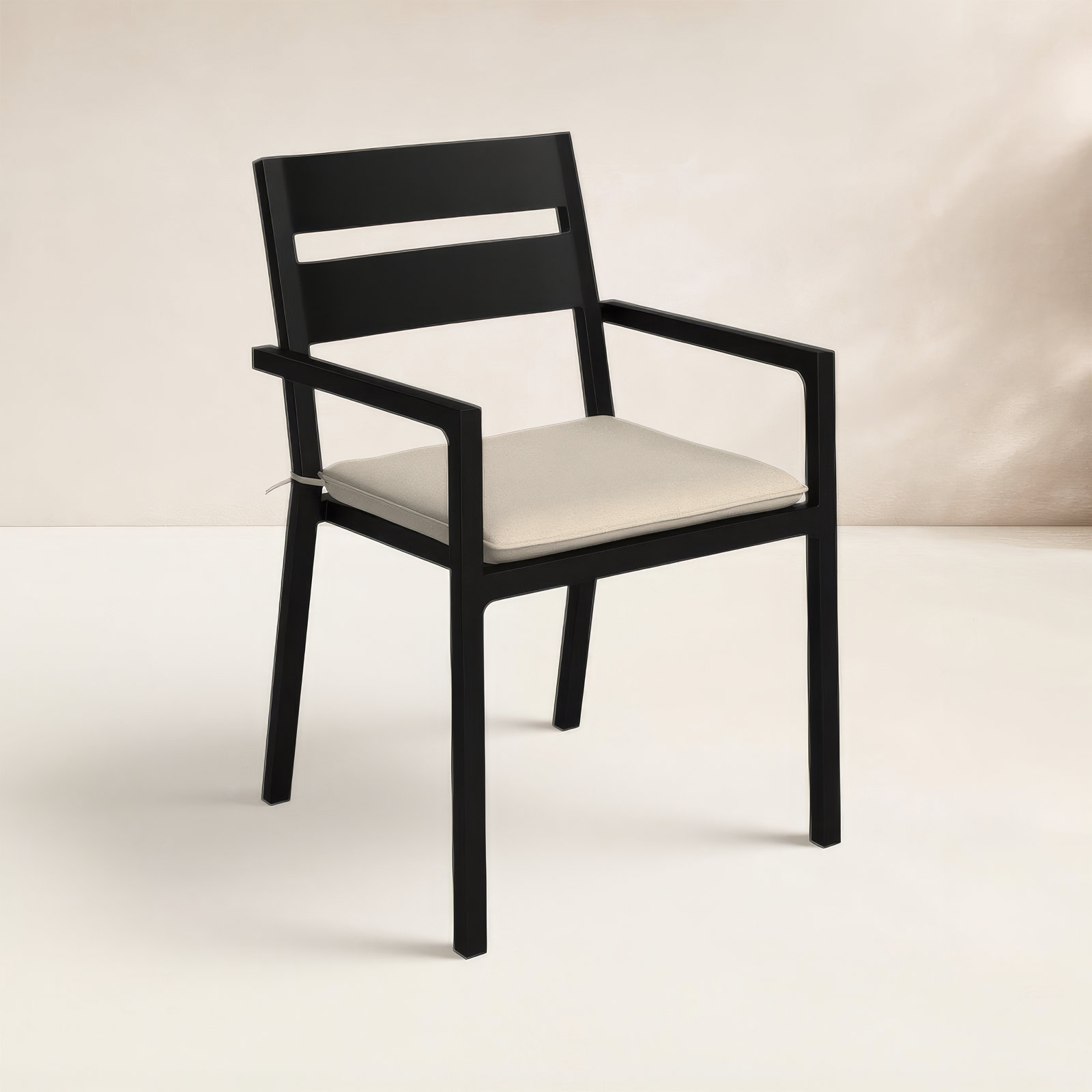Vivant Aluminum Outdoor Dining Armchair with Cushion, Black, Canvas Flax Sunbrella® Canvas