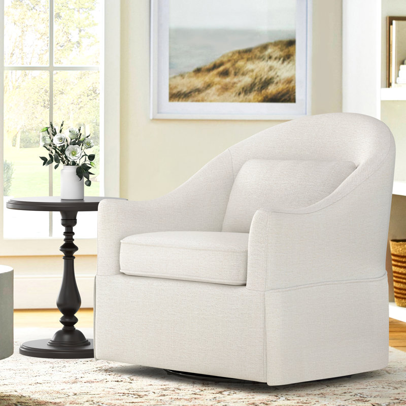 Fauteuil d'appoint demi-tonneau pivotant 30,3 po Martha, Blanc, crème