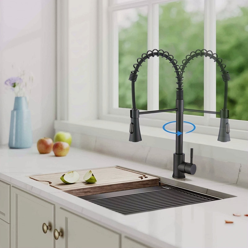 Commercial Kitchen Sink Faucet With Deck Plate, Matte Black