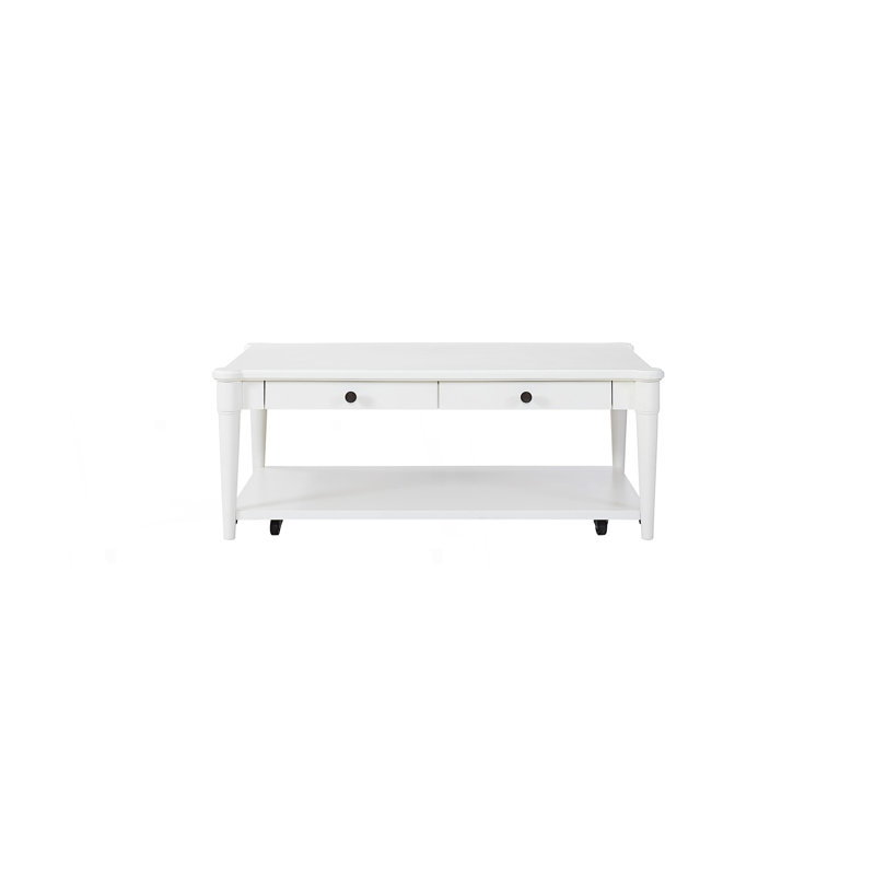 Table basse avec deux tiroirs de rangement et roulettes, table centrale, Blanc