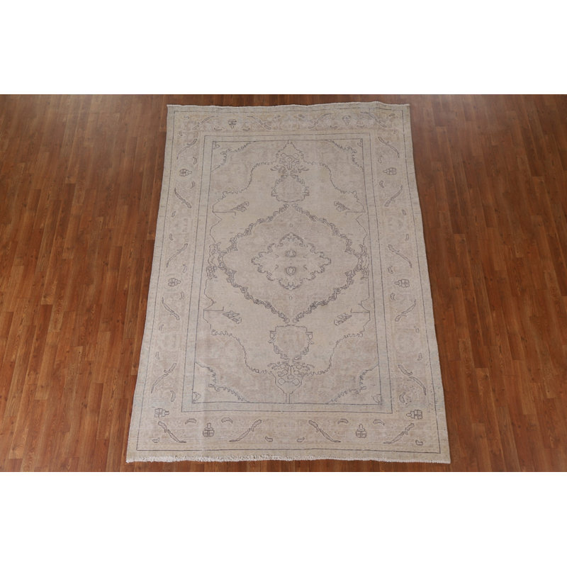 Tapis persan à motif délavé discret Tabriz fabriqué à la main 6 x 9