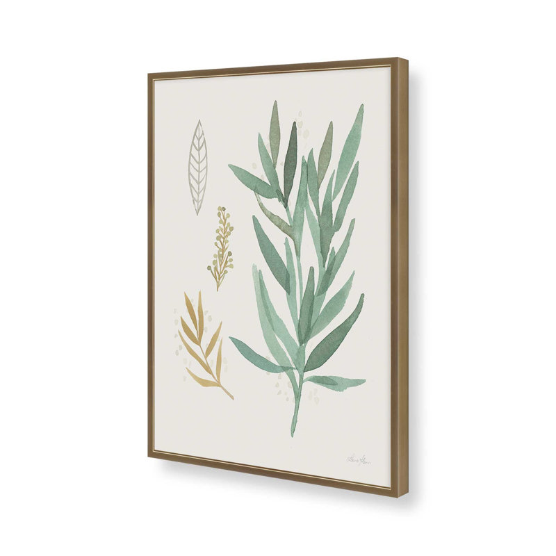 «Earthy Greens in Bloom IV», reproduction, Cadre d'angle ouvert brossé doré, H 15,25 po x l 12,25 po