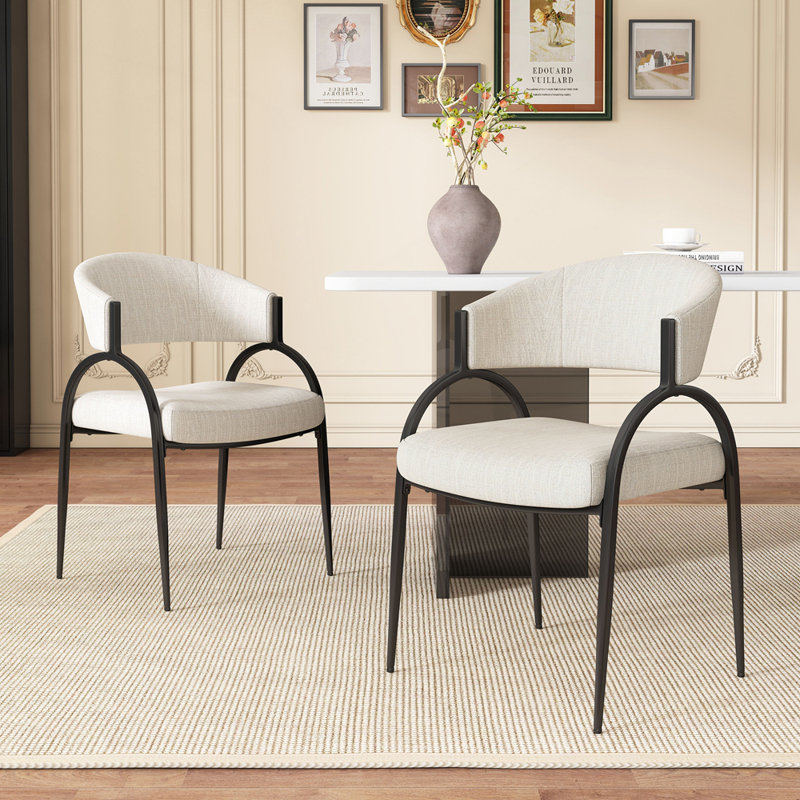 Ensemble de 2 chaises rembourrées élégantes avec pieds en métal pour les salles à manger modernes, Beige