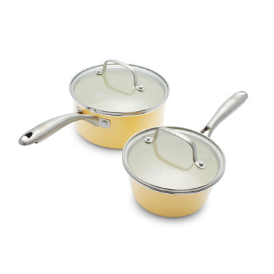 GreenLife Artisan Healthy Ceramic Nonstick, 1L And 2L Saucepan Set, Stainless Steel Handle