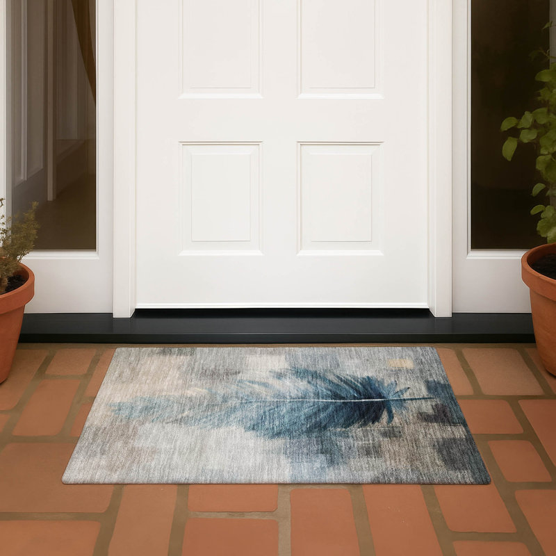 Machine Washable Indoor/Outdoor Chantille ACN2745 Botanical Rug, 1'8" x 2'6", Teal