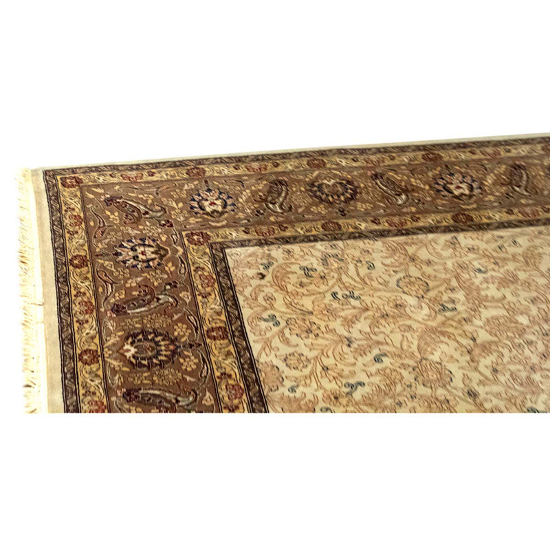 Tapis unique en laine noué à la main de 5 pi 9 po x 8 pi 9 po rouge / brun / beige