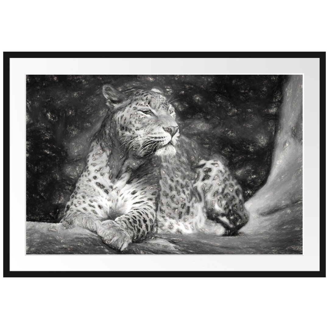 Gerahmtes Papierbild Leopard in der Natur