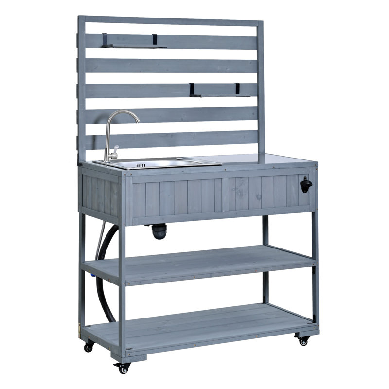 Chariot pour îlot de cuisine extérieur avec plateau à lattes en bois 41,7 po TopMAX, gris