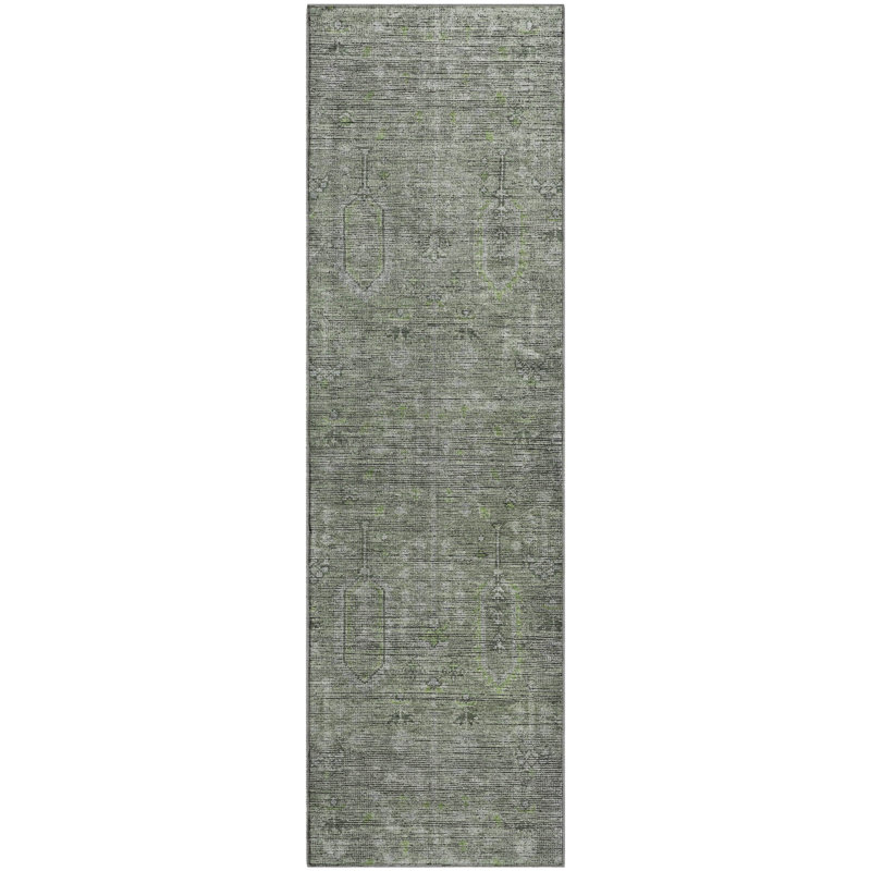 Premium Machine Washable Prisco Green Rug, Runner 2'3" x 7'6"