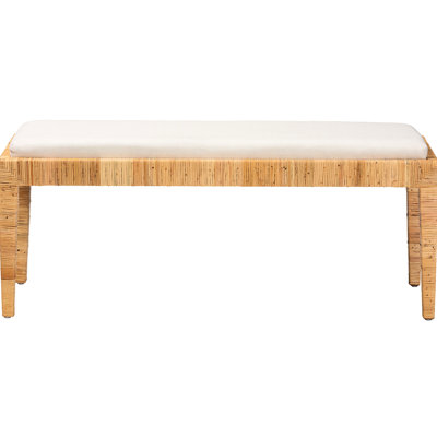 Structure en bois, rembourrage en mousse et tissu recouvert de tissu, pieds fuselés, siège rectangulaire, banc bohème moderne embelli, brun et blanc, 48 po de largeur, 20,1 de hauteur, 15,7 de profondeur, 24,2 lb de tissu d'ameublement