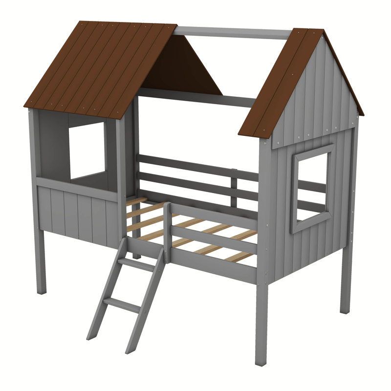 Lit mezzanine simple Sublette, Gris / brun