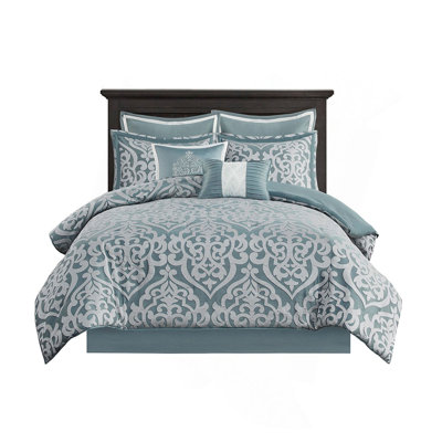 8 Piece Jacquard Comforter Set Aqua/Silver Queen