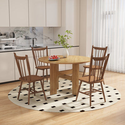 Ensemble de salle à manger Modern Farmhouse - Table ronde à pieds croisés et chaises Windsor - Ensemble de cuisine 3/4 pièces