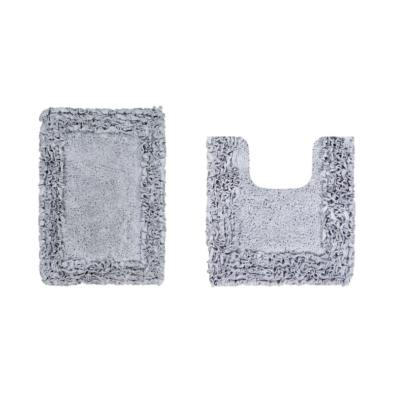 Ensemble de tapis de bain 100% coton 1775 g / m² 2 pièces Courson Premium, certifié OEKO-TEX®, envers en latex antidérapant, motif de volants touffetés moelleux, super absorbant, tapis de salle de bain lavables à la machine, argent