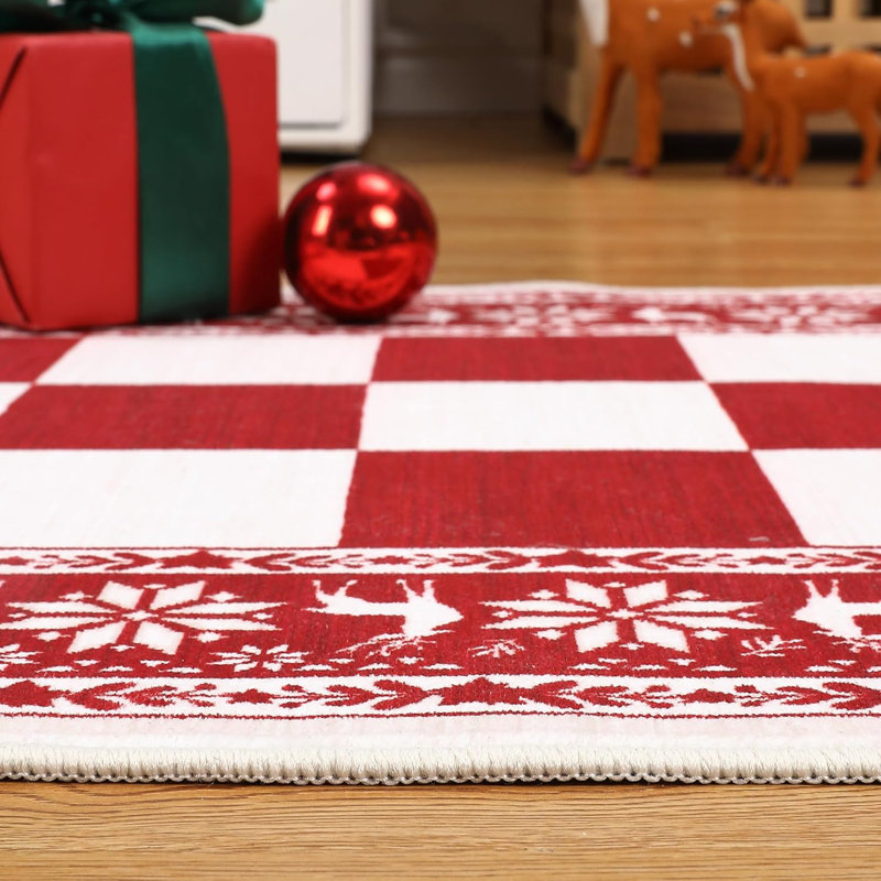 Tapis de couloir, tapis lavable à carreaux de Noël, tapis antidérapant à poils courts pour entrée ou cuisine