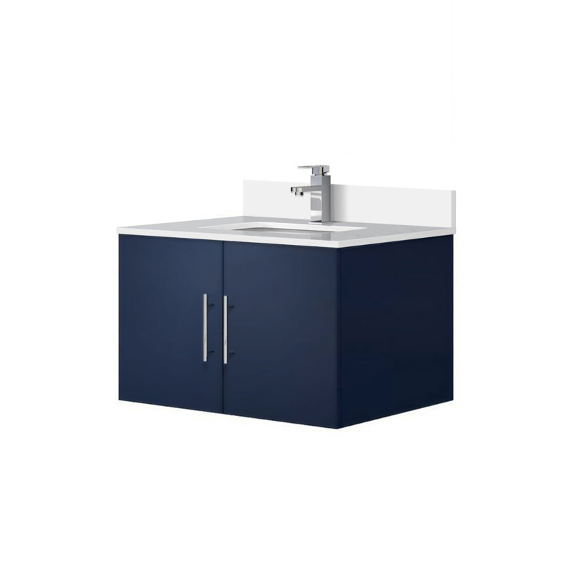 Meuble-lavabo bleu marine 30 po X P 22 po D, dessus en quartz blanc et ensemble de robinet, Marine