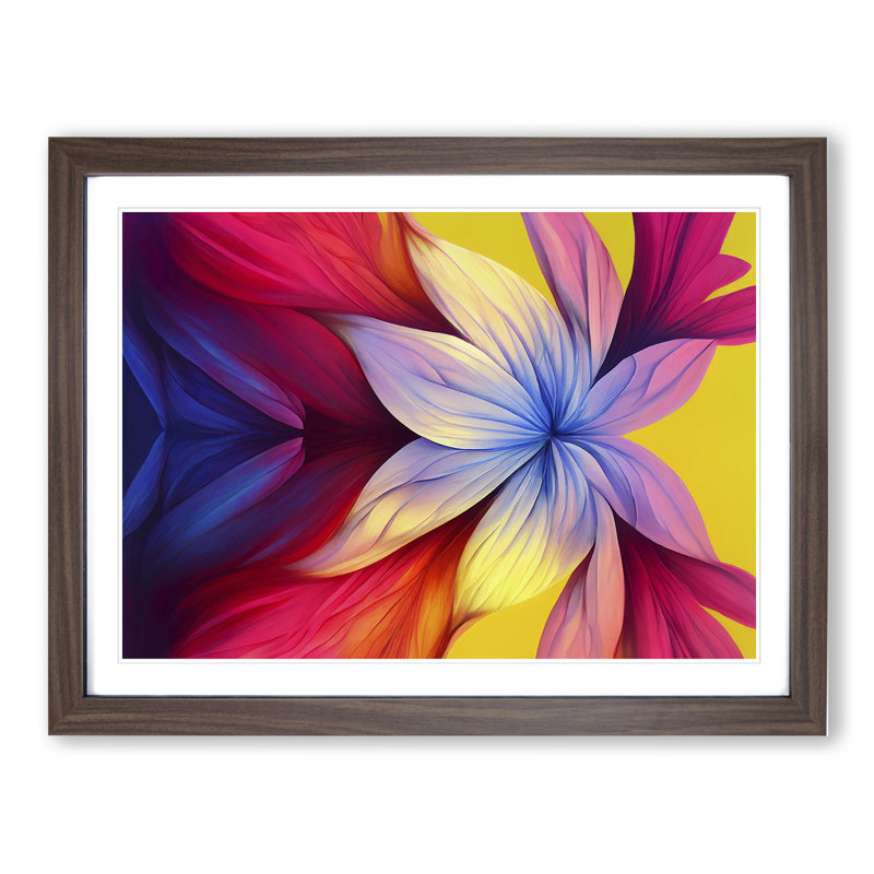 Adventurous Modern Flower - Single Picture Frame Painting, Walnut Framed, 46cm H x 64cm W x 2cm D