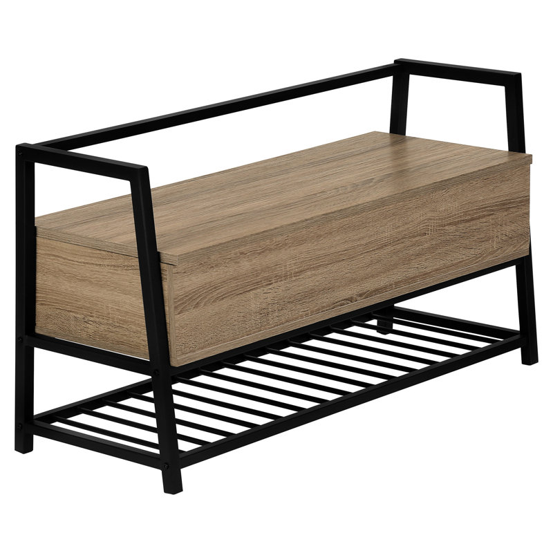 Modern Entryway Bench With Storage, 42" Rectangular, Dark Taupe, Metal Frame Contemporary Storage Bench, 42 Inches, Brown Laminate,