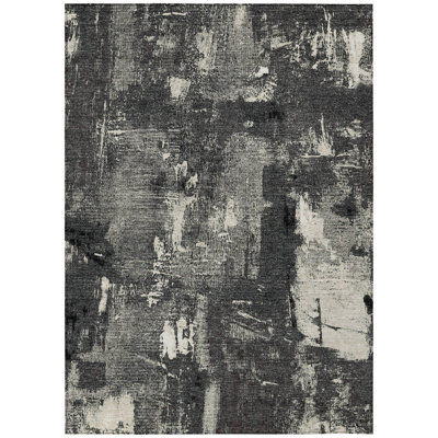 Aria Black Washable Indoor-Outdoor Rug - 