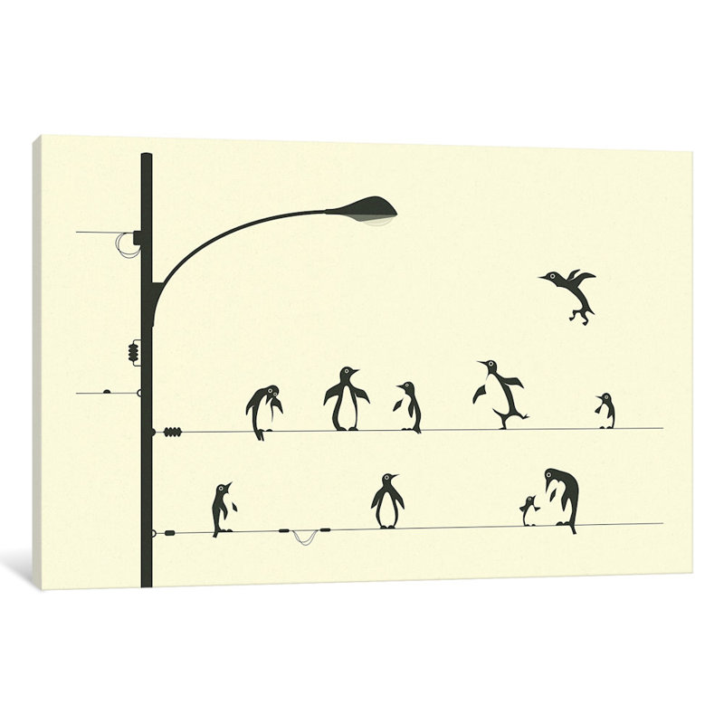 « penguins on a wire », impression sur toile, H 8 po x l 12 po x P 0,75 po