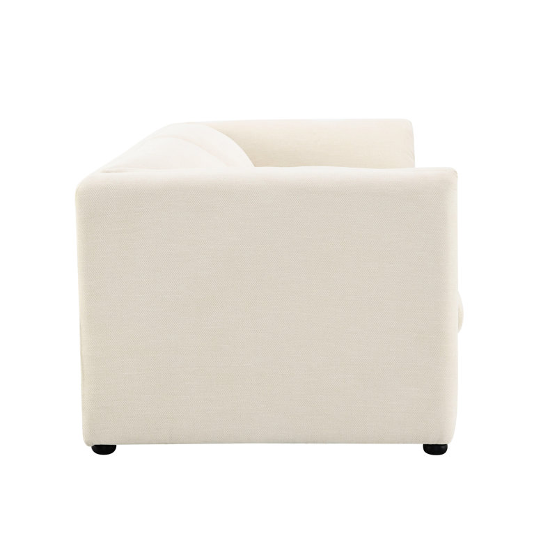 Lin beige avec porte-gobelets - Futon convertible pratique et fonctionnel