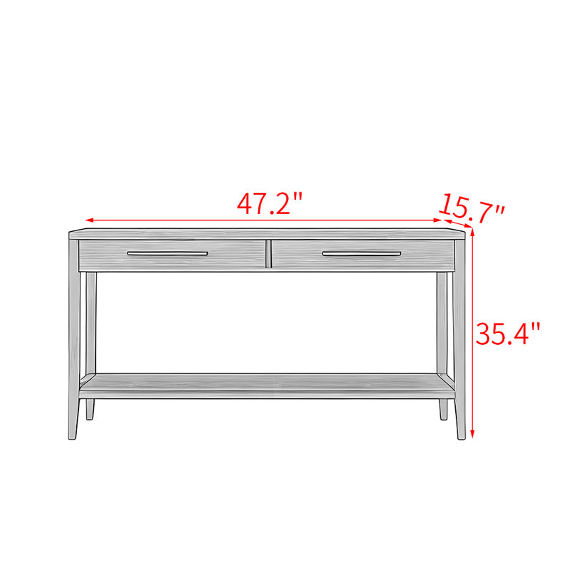 Table d'entrée en bois massif de style américain, Brun, H 35,4 po x l 47,2 po x P 15,7 po