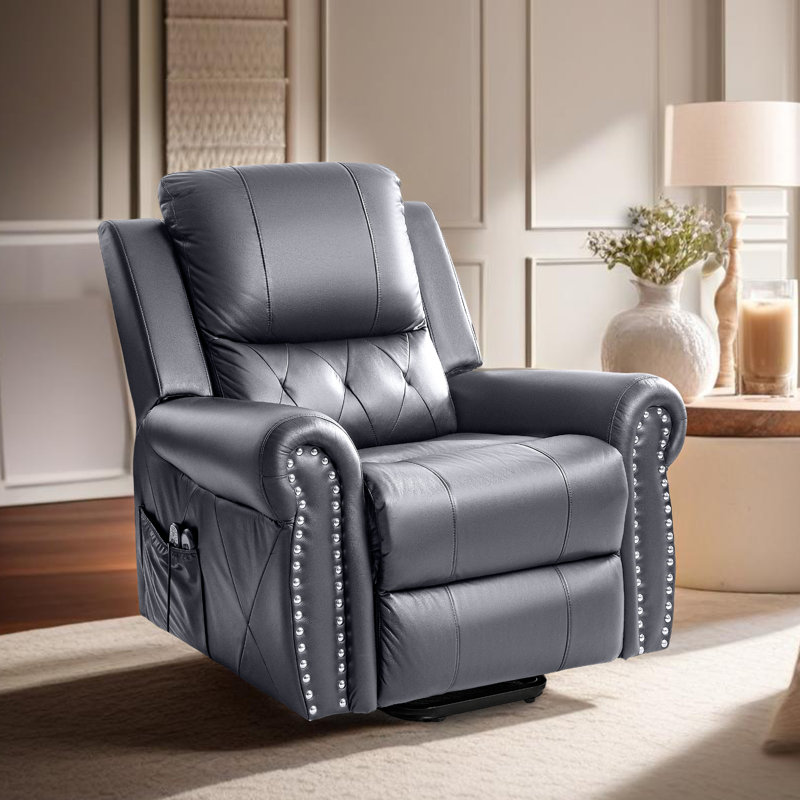 Oversized Air Leather Power Lift Recliner Chair with Footrest, Gray