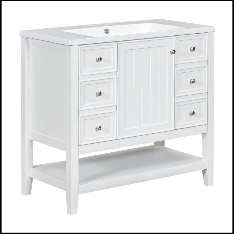 Ensemble de meuble-lavabo simple 36,00 avec comptoir Santasha, Blanc