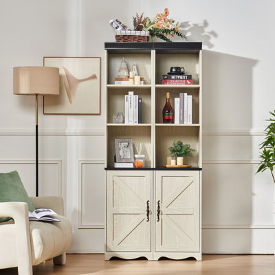 Bibliothèque de rangement modulaire de 71 po de hauteur, armoire autoportante en bois avec tablettes et portes, présentoir de ferme (Combine 2+)