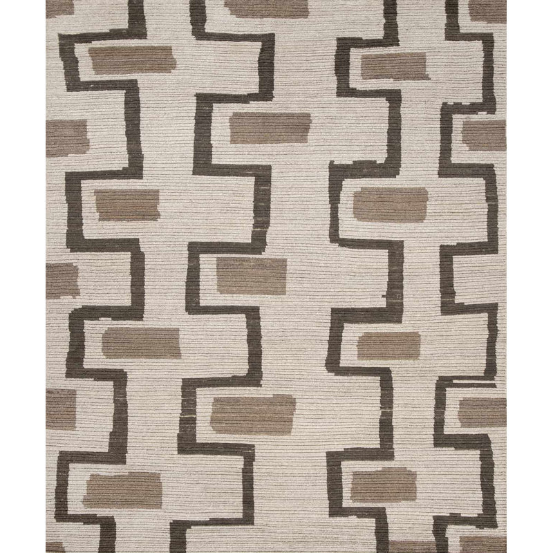 Bariloche Collection Hand Knotted Wool Geometric Shapes Area Rug, Rectangle 12' x 15'