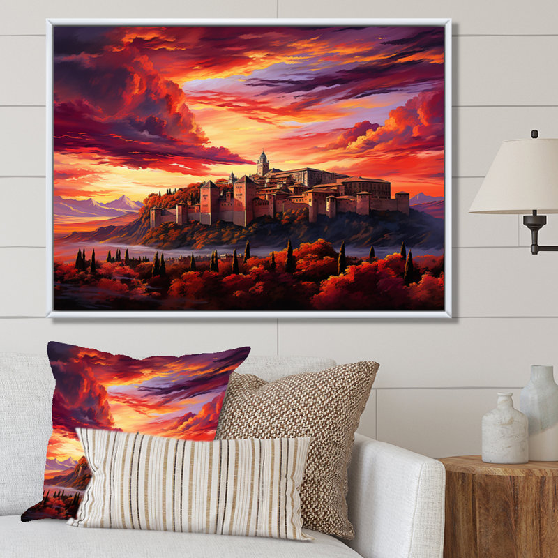 Spain Sunset Over The Alhambra I - Landscapes Canvas Art Print, H 30 po x l 40 po x P 1,5 po, Cadre flottant blanc