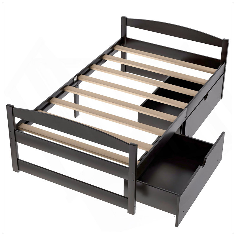 Lit plateforme simple avec deux tiroirs, Espresso