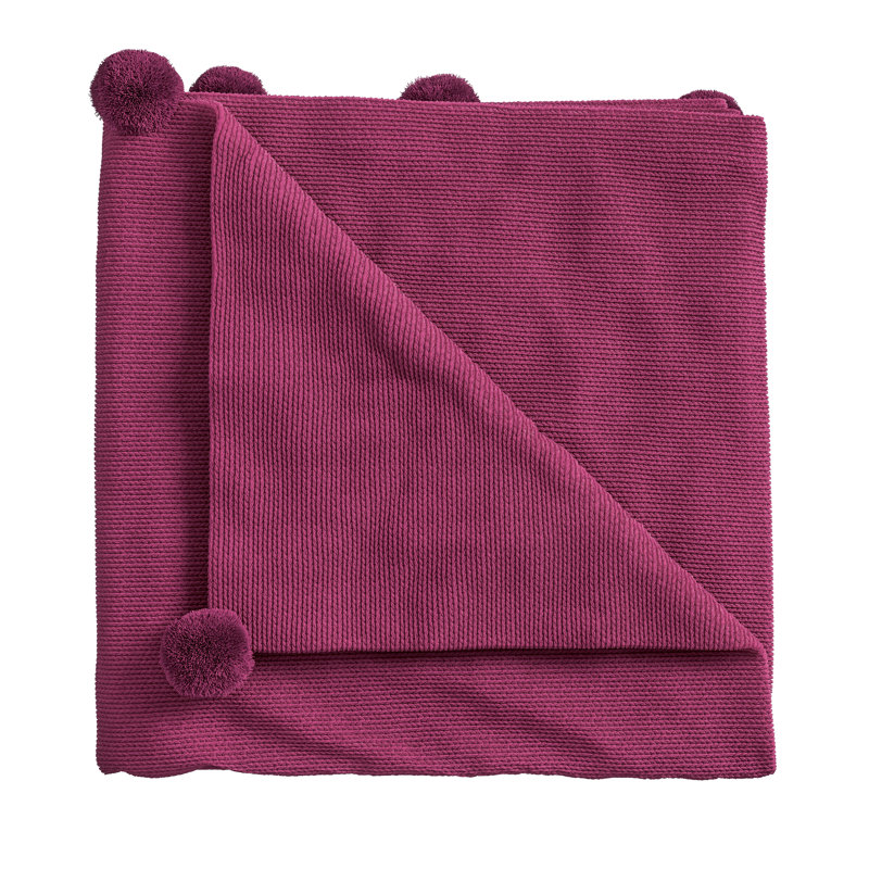 Pom Pom Knit Throw, Fuchsia