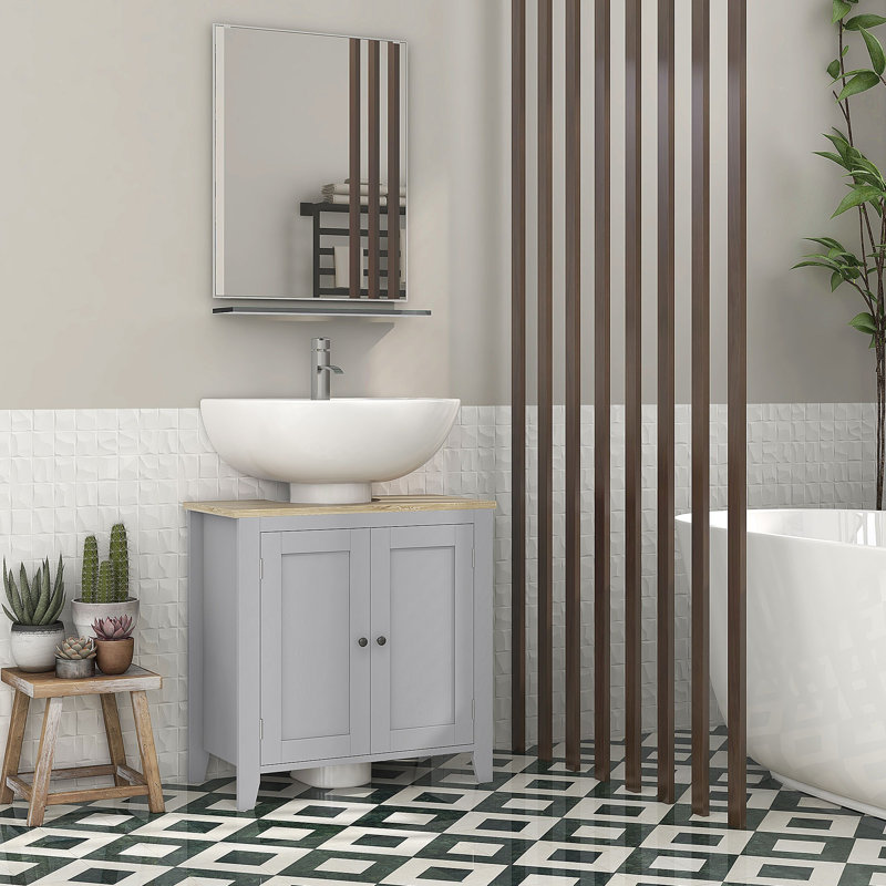 Armoire de salle de bain sous l'évier 23,5 "avec découpe en U et tablette réglable