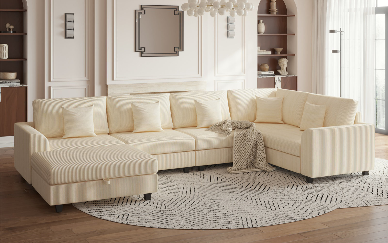 Latitude Run® 6- Piece U Shape Corduroy Modular Sectional Sofa Sleeper ...