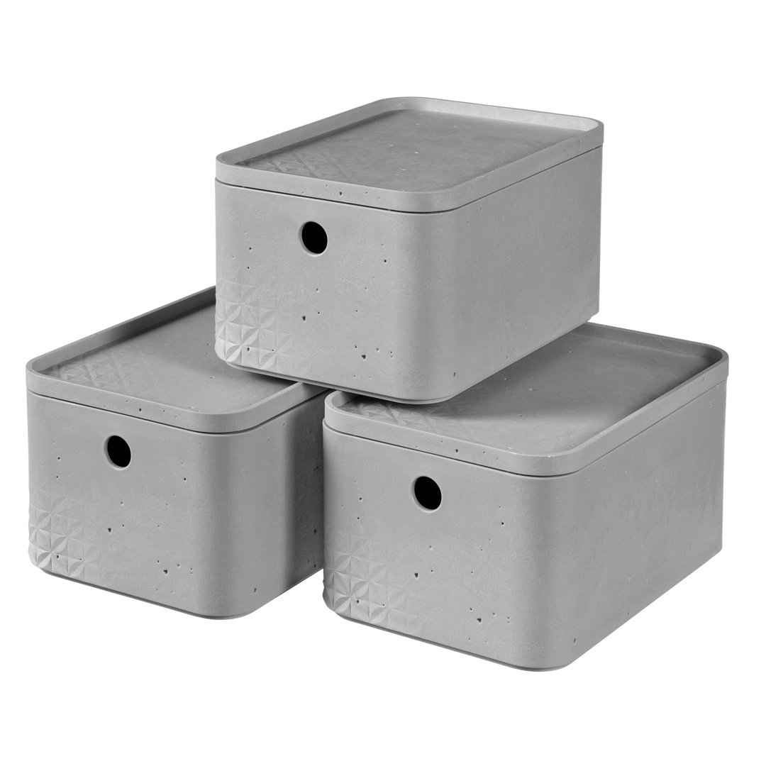 3-er Set BETON Box mit Deckel hellgrau