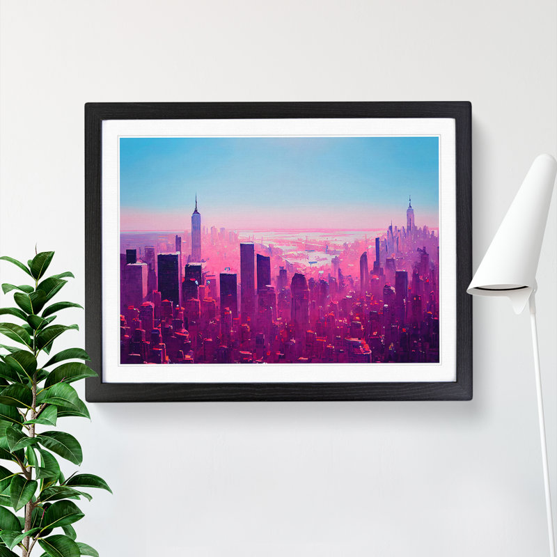 XH1022-6669X Painted New York Skyline - Single Picture Frame Painting, Black Framed, 34cm H x 46cm W x 2cm D