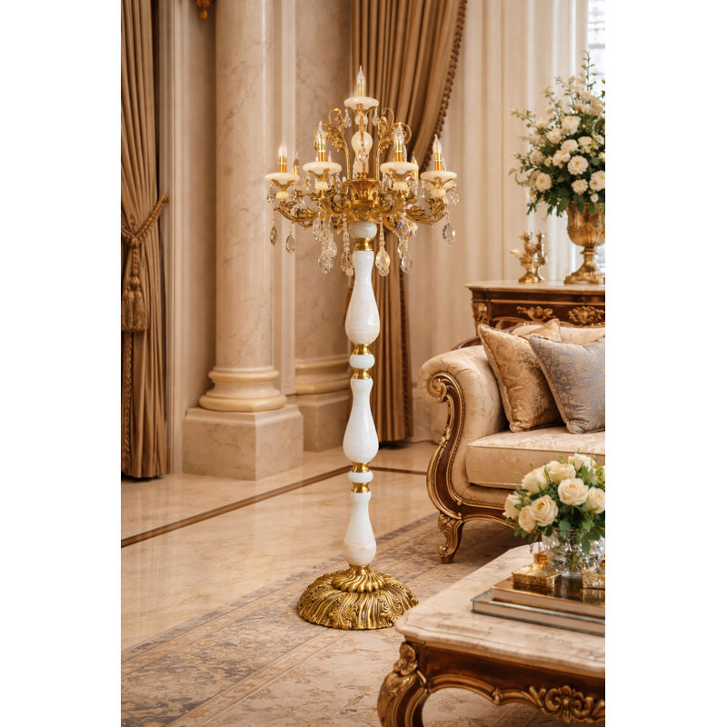 Lampe sur pied luxueuse en cristal et or antique