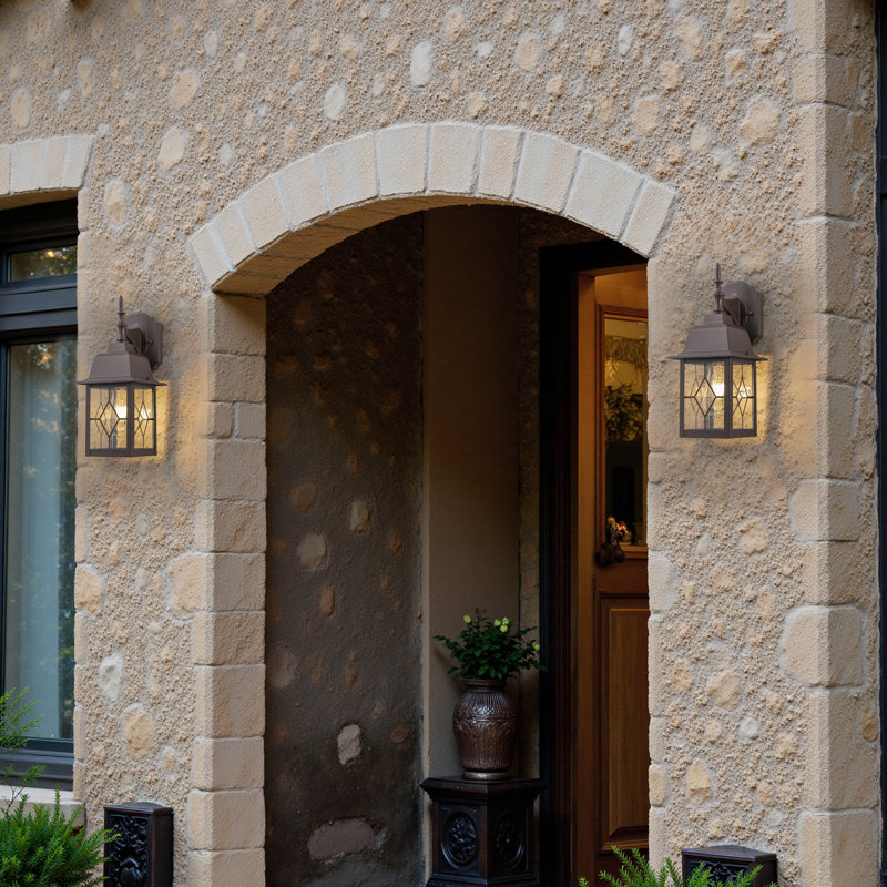 2-pack 14in Oil-rubbed Bronze Outdoor Wall Lantern With Seeded Glass For Porch, Patio, Or Garage