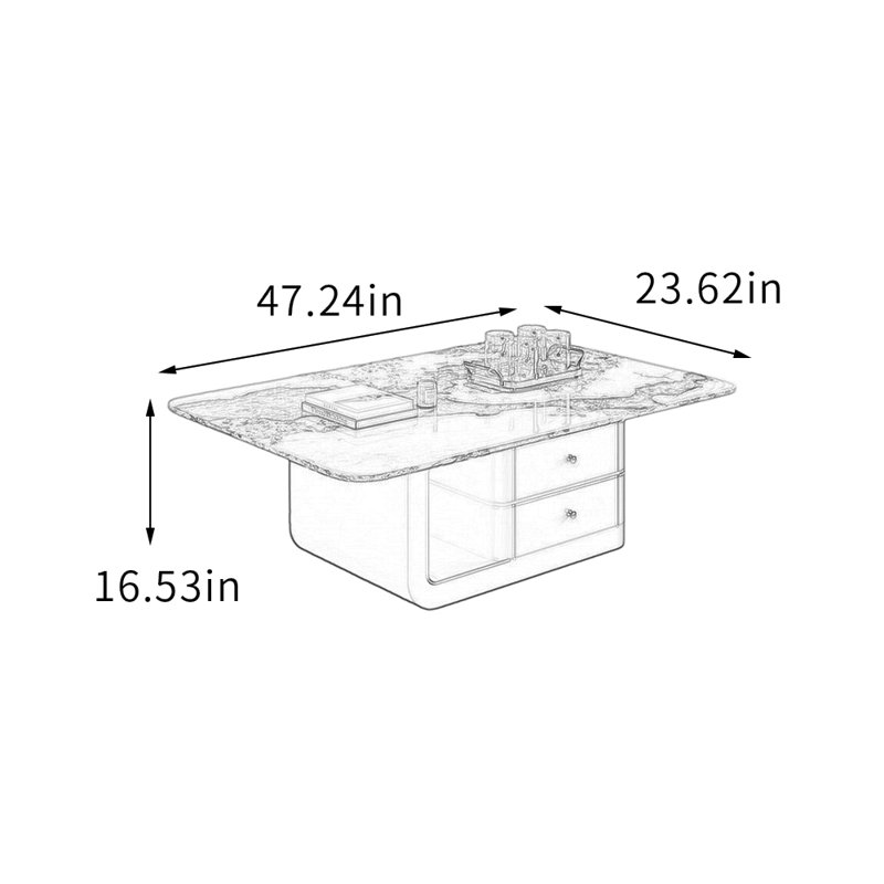 Table basse avec rangement Simplicity, H 16,53 po x L 47,24 po x l 23,62 po, Blanc / Taupe