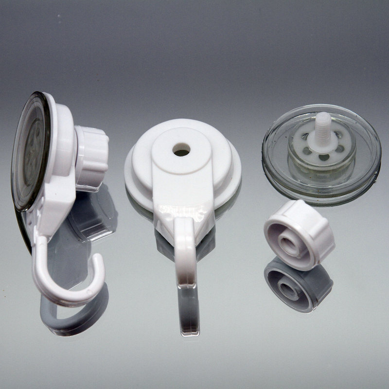 White Plastic and Metal Suction Cup Wall Hooks Set of 2