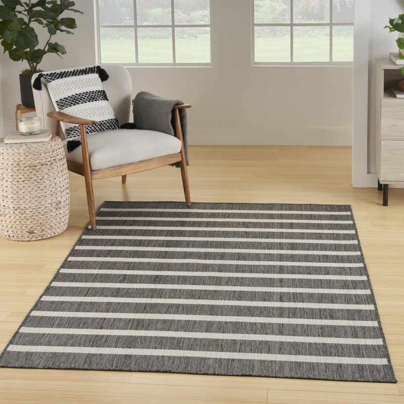 Tapis intérieur / extérieur rectangulaire Shaila, Gris anthracite / ivoire, Rectangle 7 pi x 10 pi