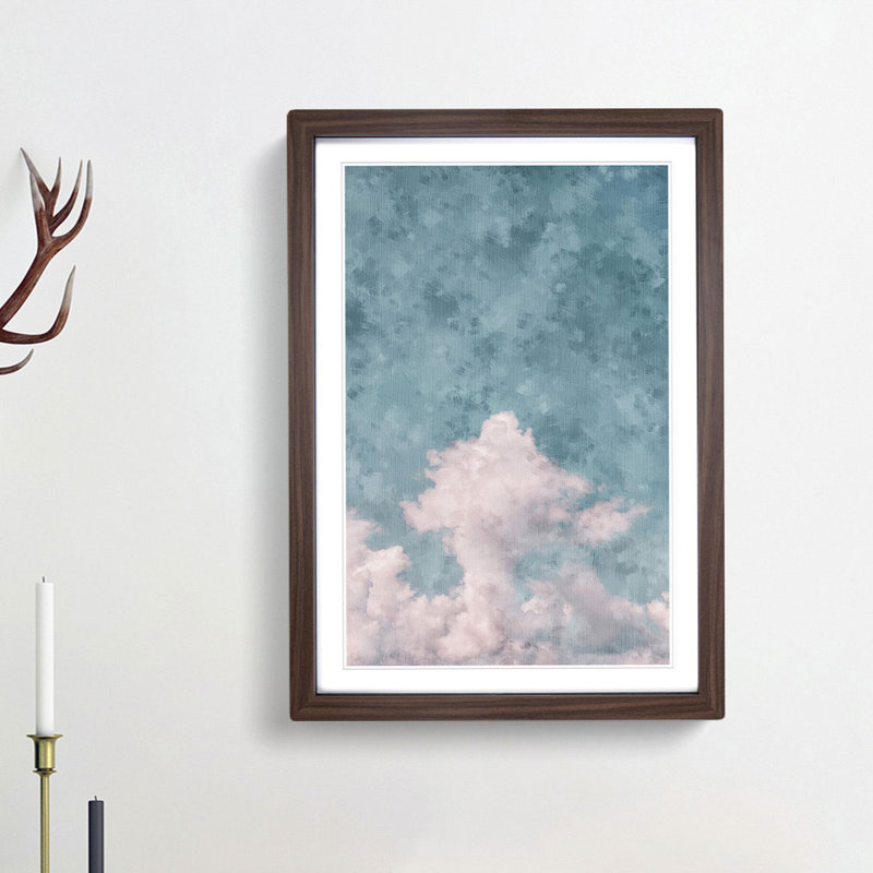 White Clouds Reaching Upwards - Picture Frame Painting Print, 87cm H x 62cm W x 2cm D, Walnut Framed